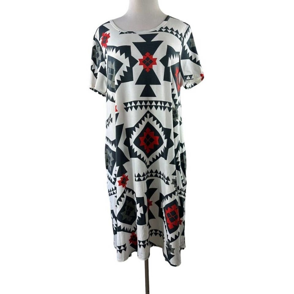 Lularoe Jessie Dress Stretch Pockets Scoop Neck Short Sleeve Plus Size 3XL EUC - Picture 1 of 3